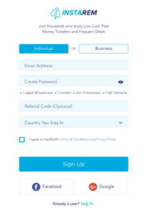 InstaReM Sign Up InstaRem Review - How to send money overseas in 4 easy steps
