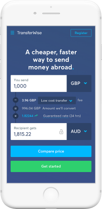 TransferWise logo on mobile phone: How to transfer money to New Zealand without a bank account