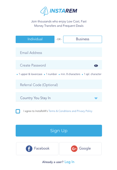 How to send money overseas with InstaReM -  Step 1