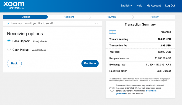 How to transfer money overseas with Xoom Step 4