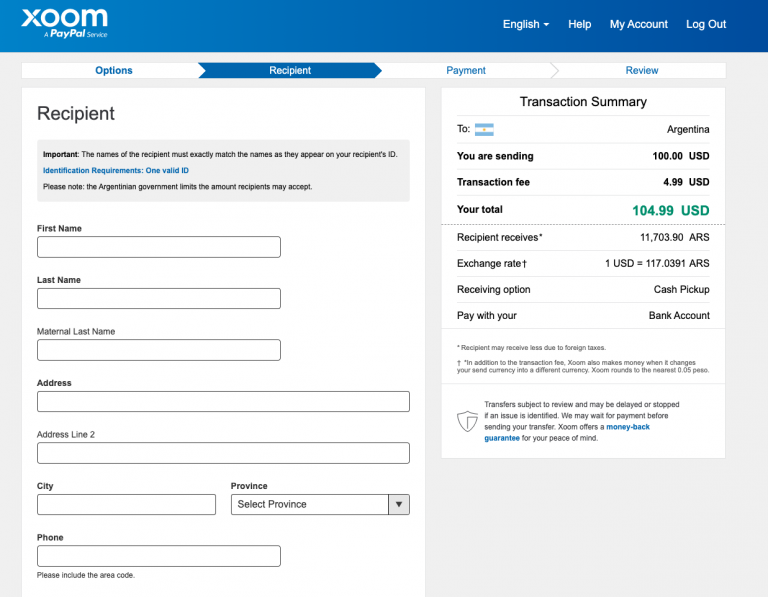 How to transfer money overseas with Xoom Step 7