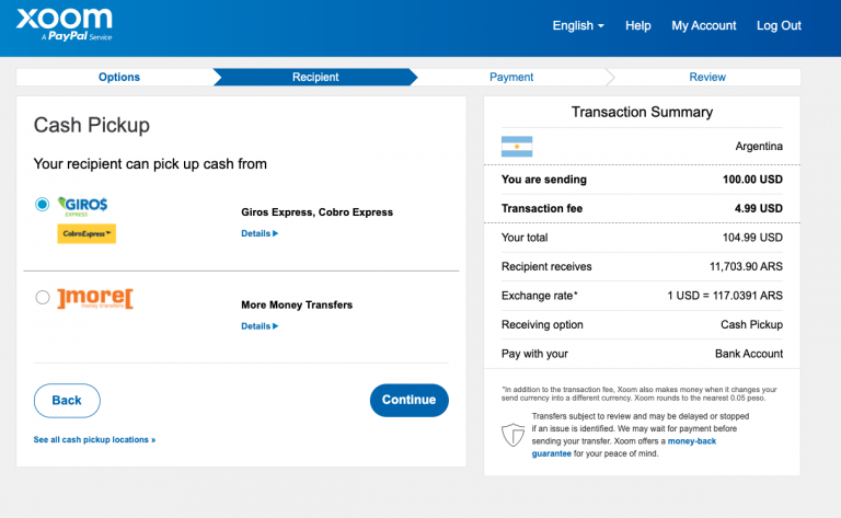 How to transfer money overseas with Xoom Cash Pickup Step 4