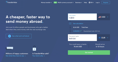 TransferWise Fees Home Page US TransferWise Fees with TransferWise account