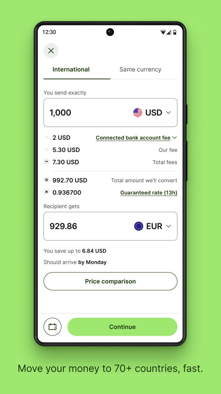 sending money internationally with Wise app