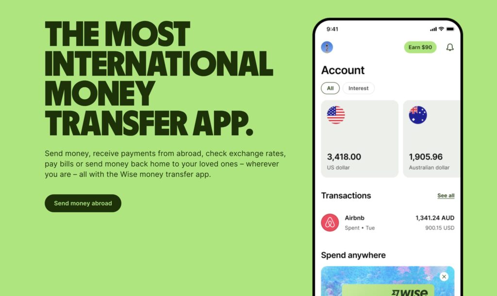 Wise money transfer app 
