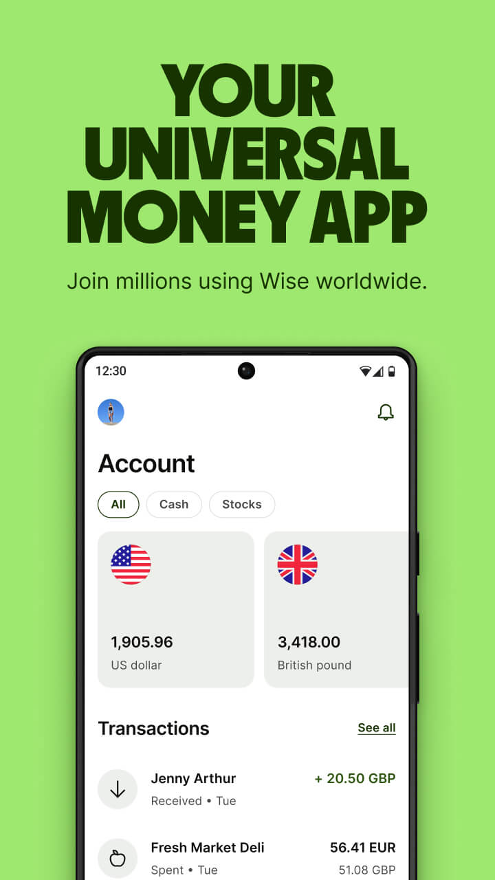 Wise account and mobile app